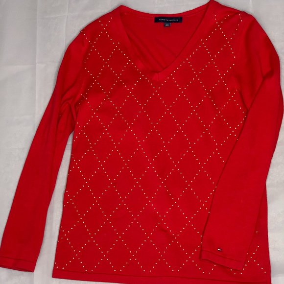 Tommy Hilfiger Sweater L Red 100% Cotton - Picture 5 of 11